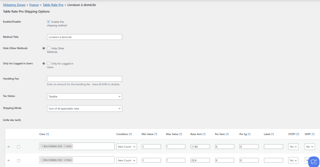 Tutoriel: Cumulés les frais de livraison Table Rate Shipping