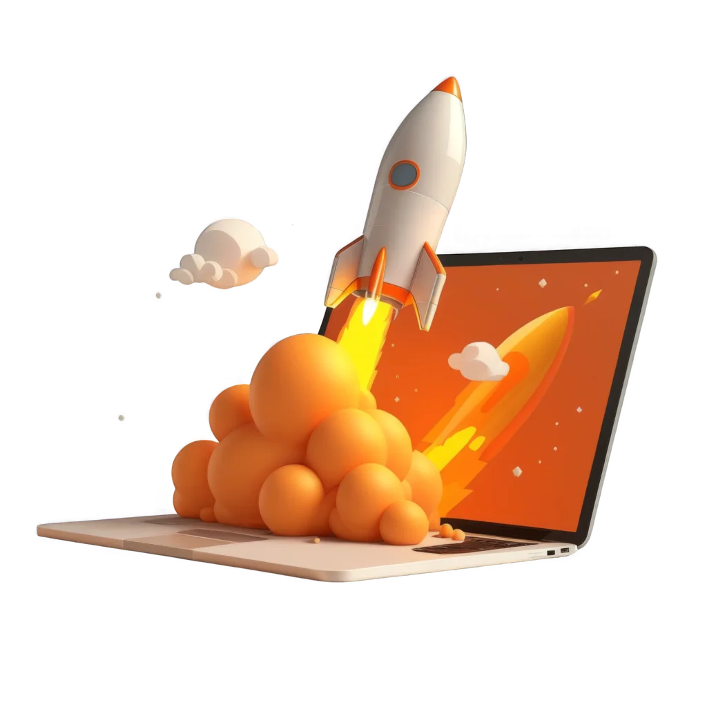 Fusée décollant depuis un ordinateur pour montrer la puissance d'une prestation seo chez Digitcreativ