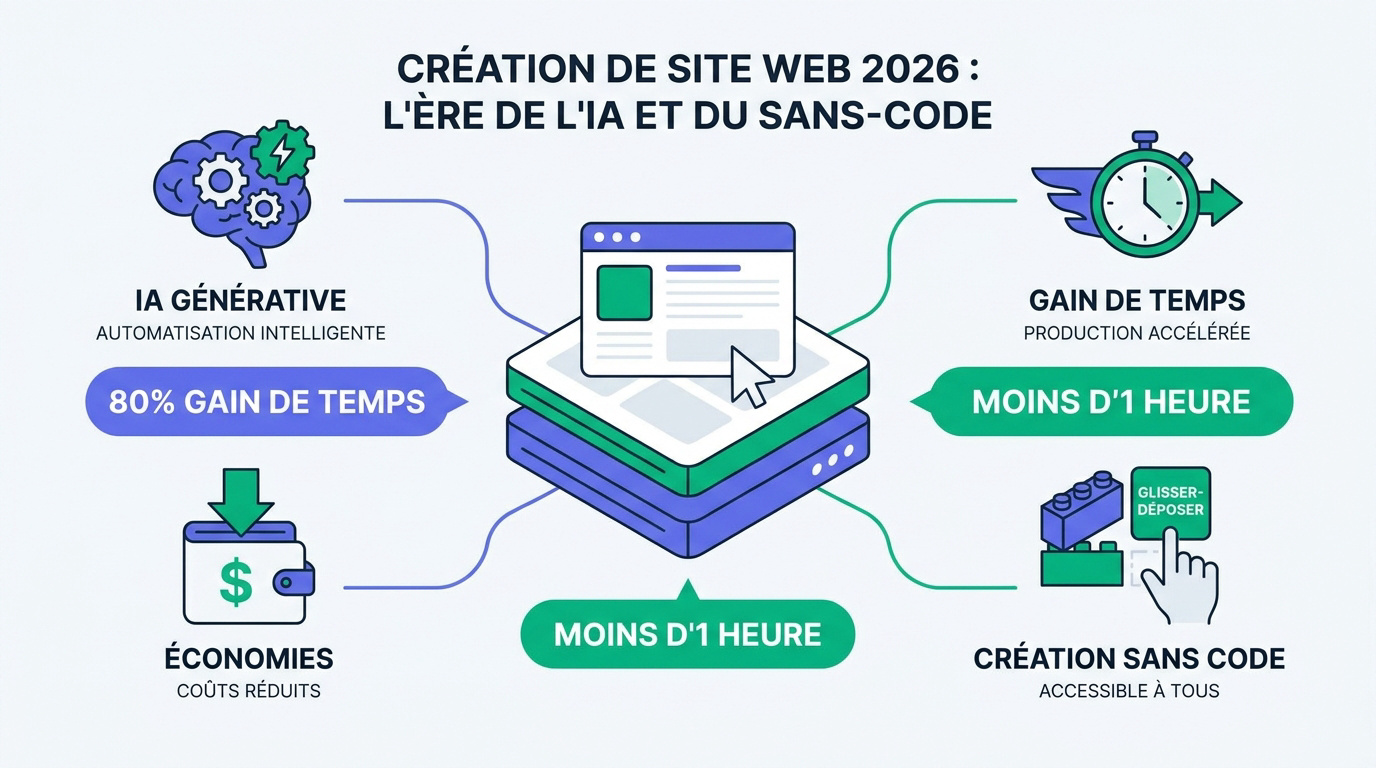 Interface moderne de création de site web assistée par intelligence artificielle en 2026