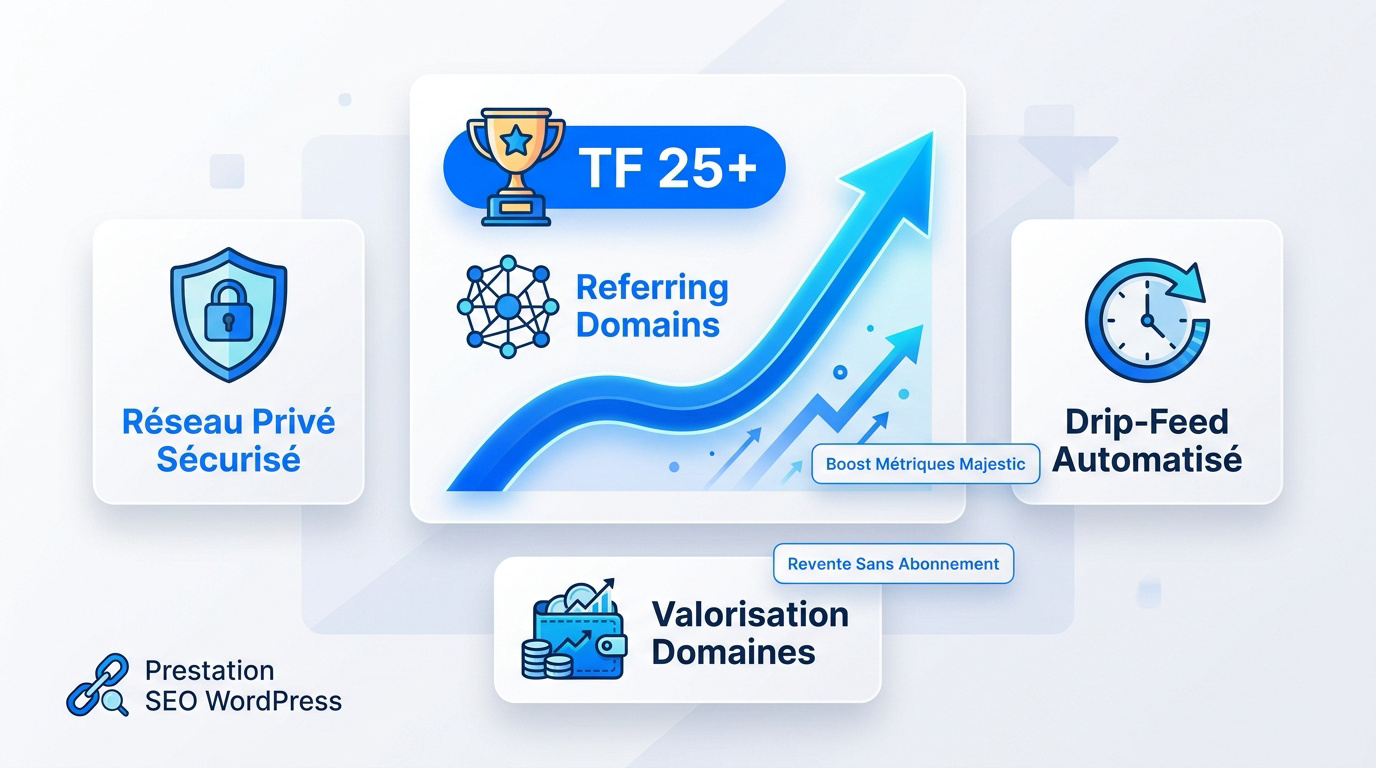 Infographie expliquant la croissance du Trust Flow et la valorisation des domaines SEO