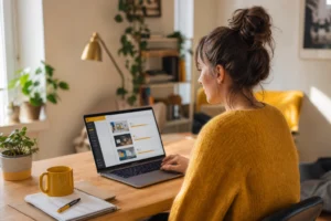 Freelance SEO suivant une formation IA CPF sur son ordinateur